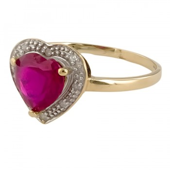 9ct gold Lab grown Ruby heart / Diamond Cluster Ring size R